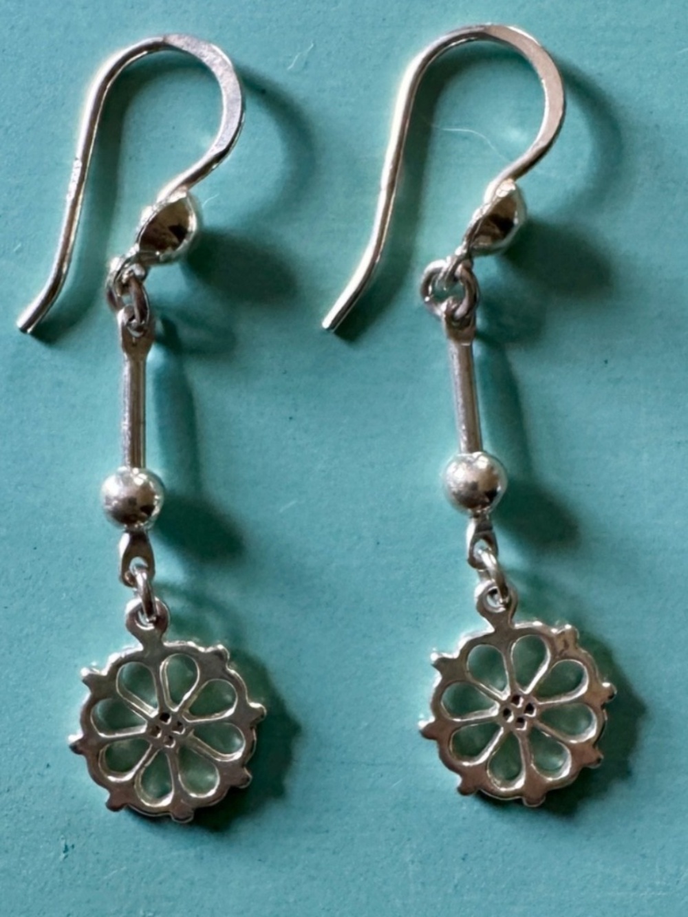 Latvian Sun/Saule Dangle Earrings Handcrafted Sterling Silver Pierced Ear, 1.5"